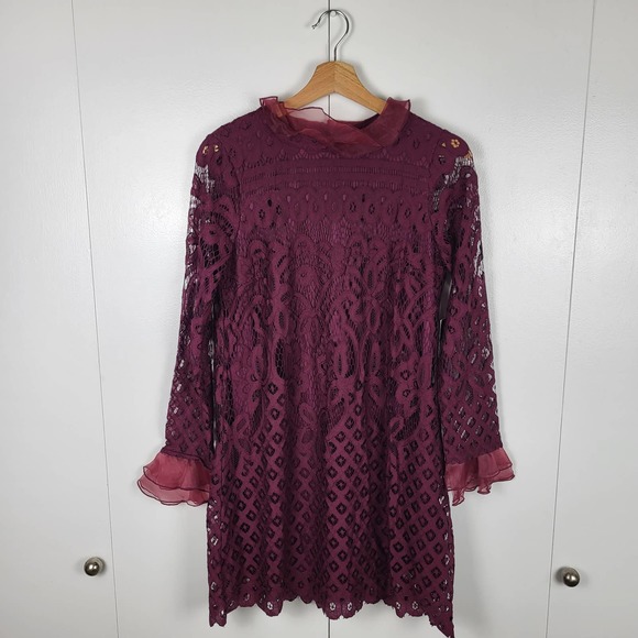 Lulu's Burgundy Lace Mini Dress - Picture 7 of 12